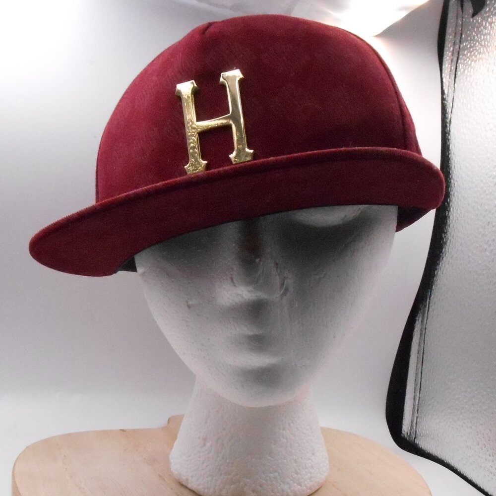 CHECKERED GOLD TONE HUF LOGO HAT RED/BURGUNDY STRAPBACK CAP